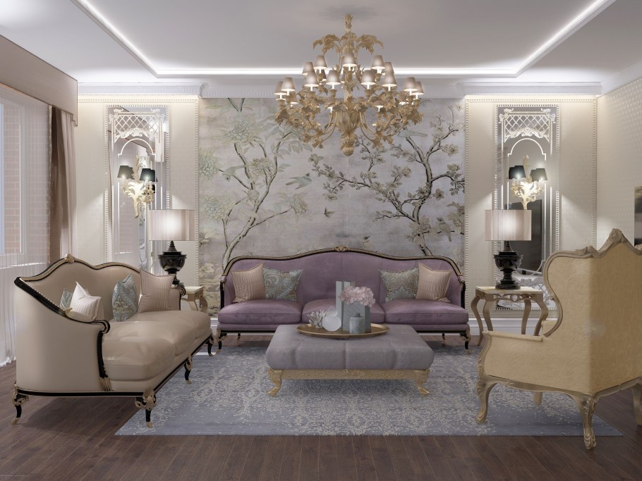 Фрески в гостиной в классическом стиле