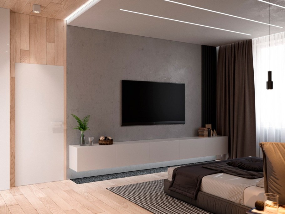 Телевизор на стене в спальне