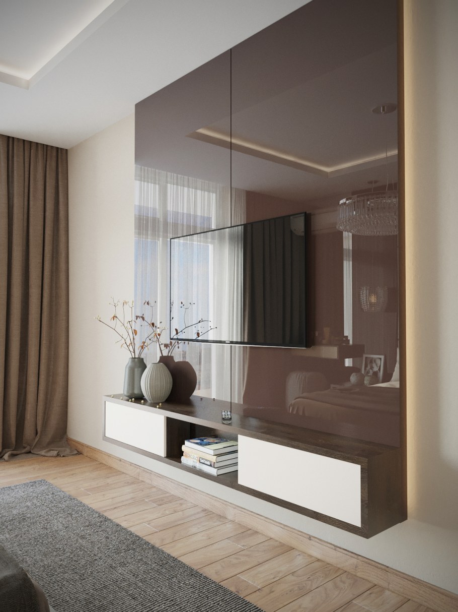 Зона телевизора в современной спальне