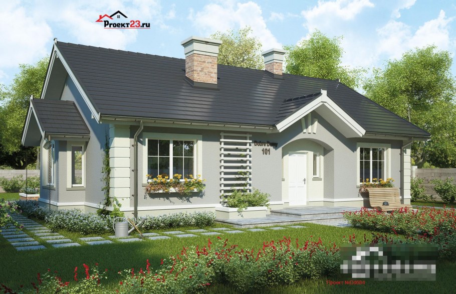 Одноэтажный дом с маленькими окнами