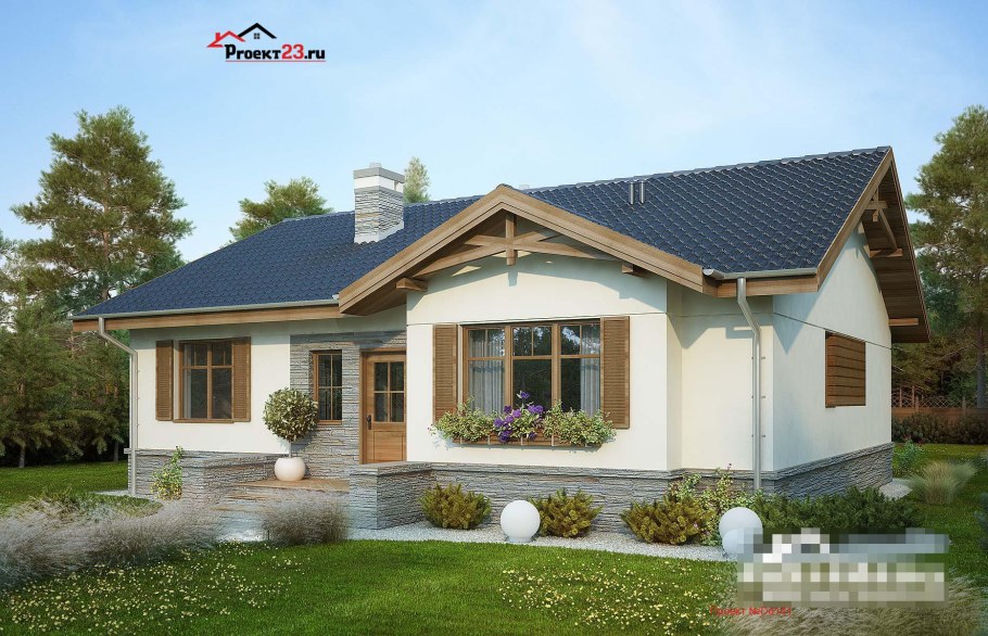 Угловой одноэтажный дом с террасой