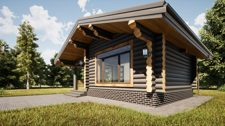 Бревенчатый дом серого цвета