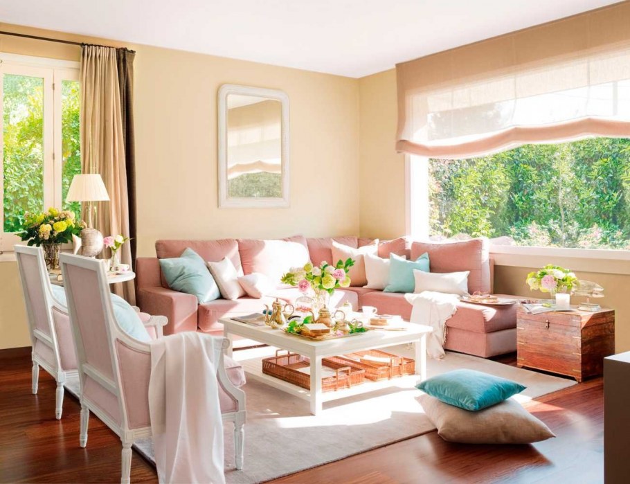 Уютная гостиная в пастельных тонах