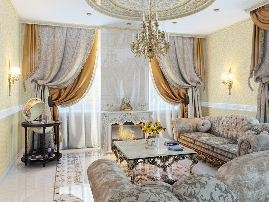 Шторы в гостиную в классическом стиле