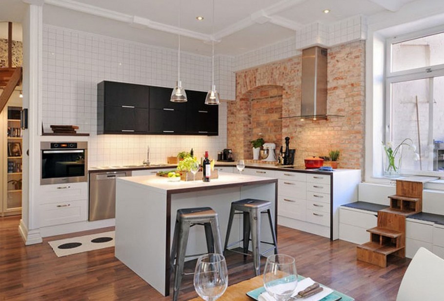 Остров на кухне в скандинавском стиле