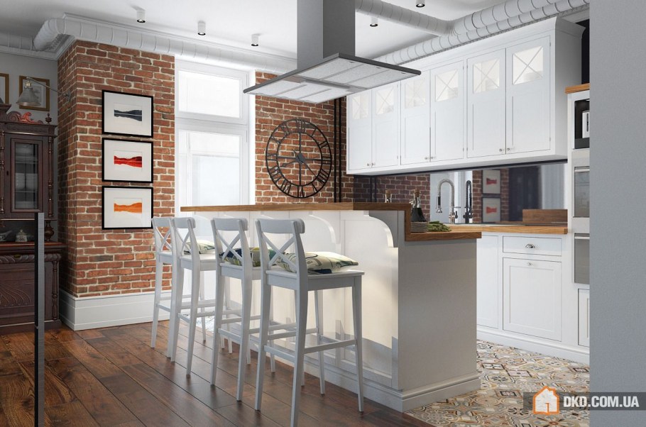 Кухня лофт белая