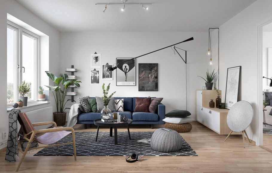 Рендер интерьера в скандинавском стиле