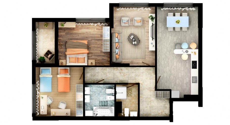 Планировка гостиной вид сверху