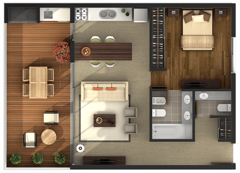 Планировка однокомнатной квартиры вид сверху