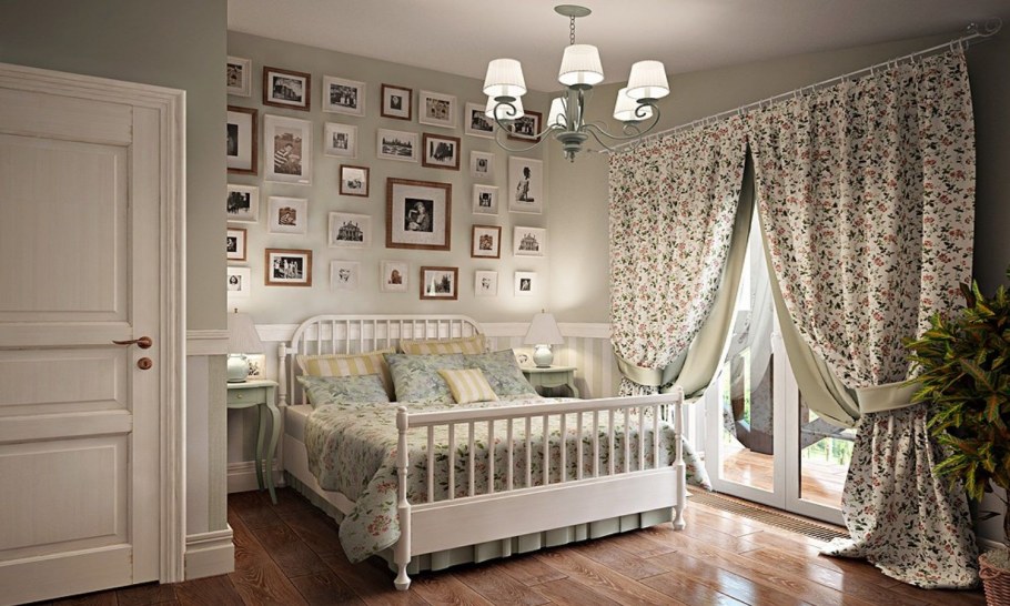 Спальни в стиле Прованс шебби молочный цвет розы