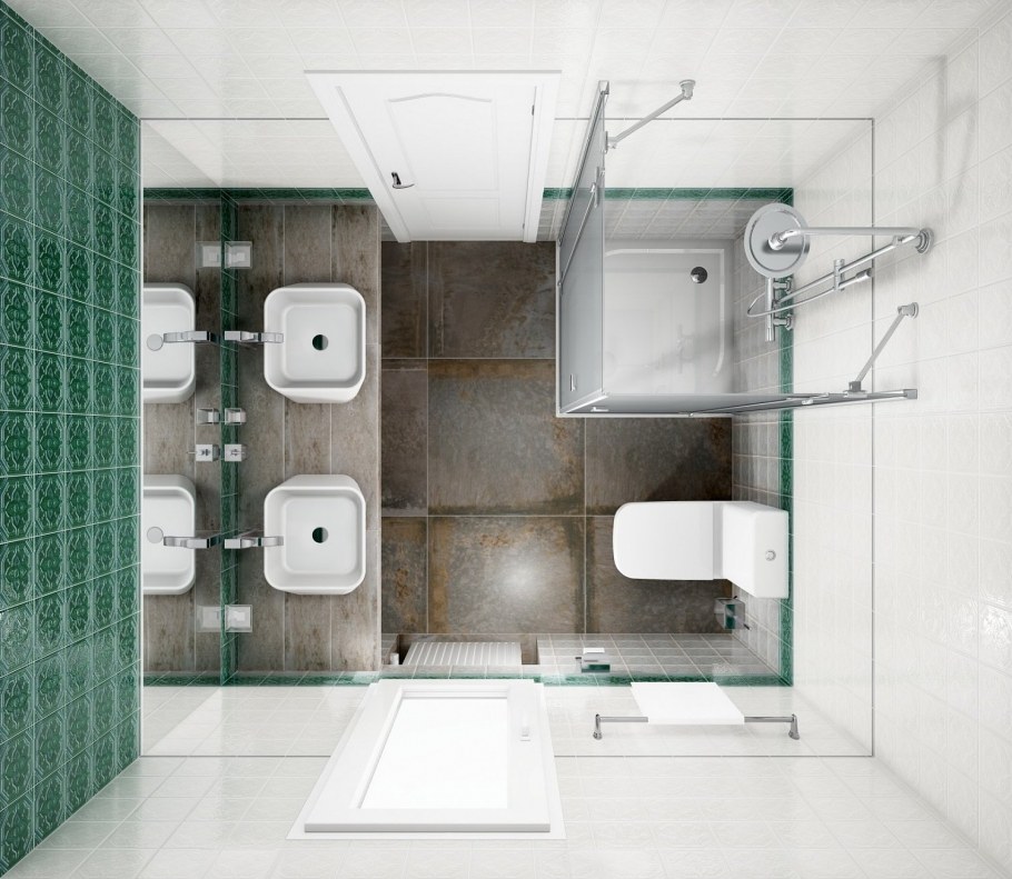 Совмещённый санузел с ванной дизайн зелёный