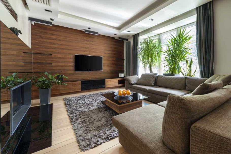 Гостиная с искусственным камнем