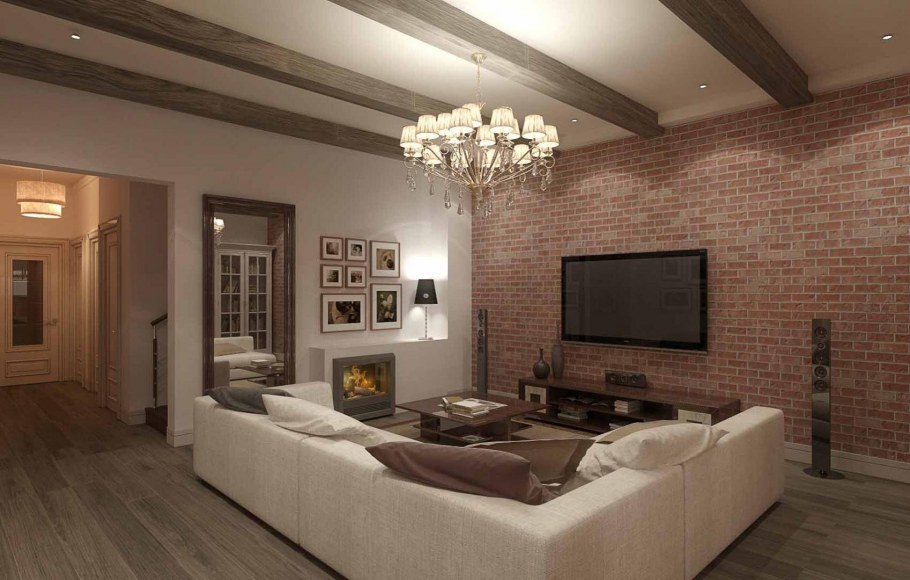 Крупный кирпич в интерьере