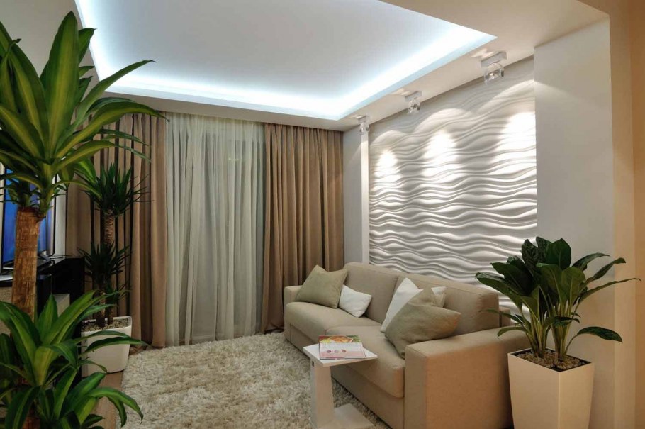 Отделка гостиной камнем