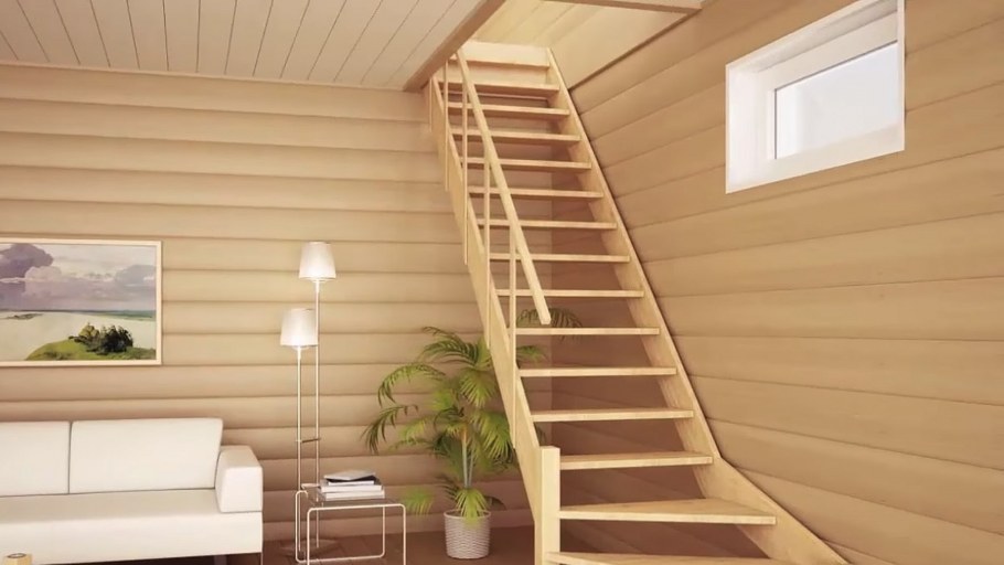 Поворотная деревянная лестница «Фаворит ЛМП-12» правозаходная