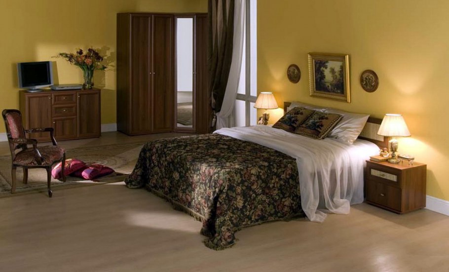 Спальня в сине коричневых тонах