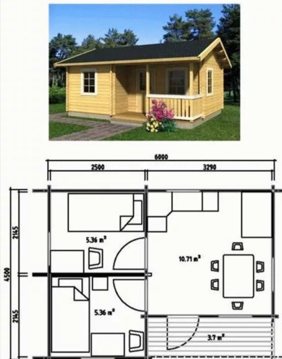 Проект одноэтажного дачного дома 4х6