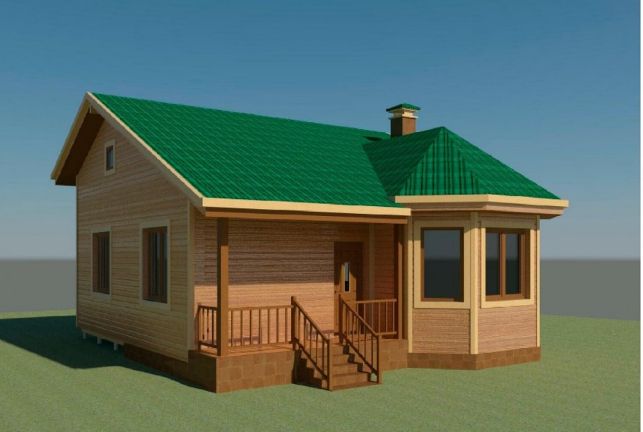 Деревянный дом одноэтажный с террасой 100кв