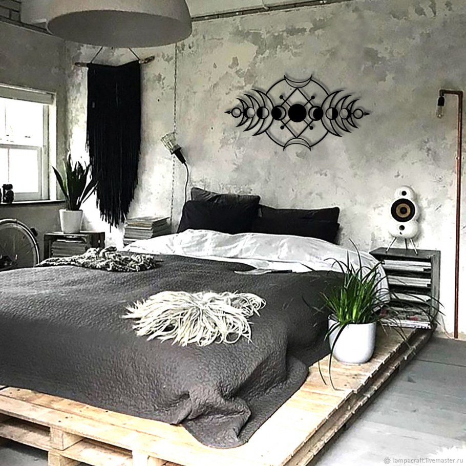 Спальня в стиле лофт кровать из поддонов