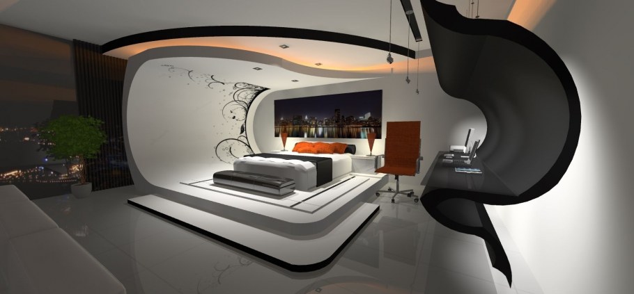 Спальня в стиле футуризм дерево