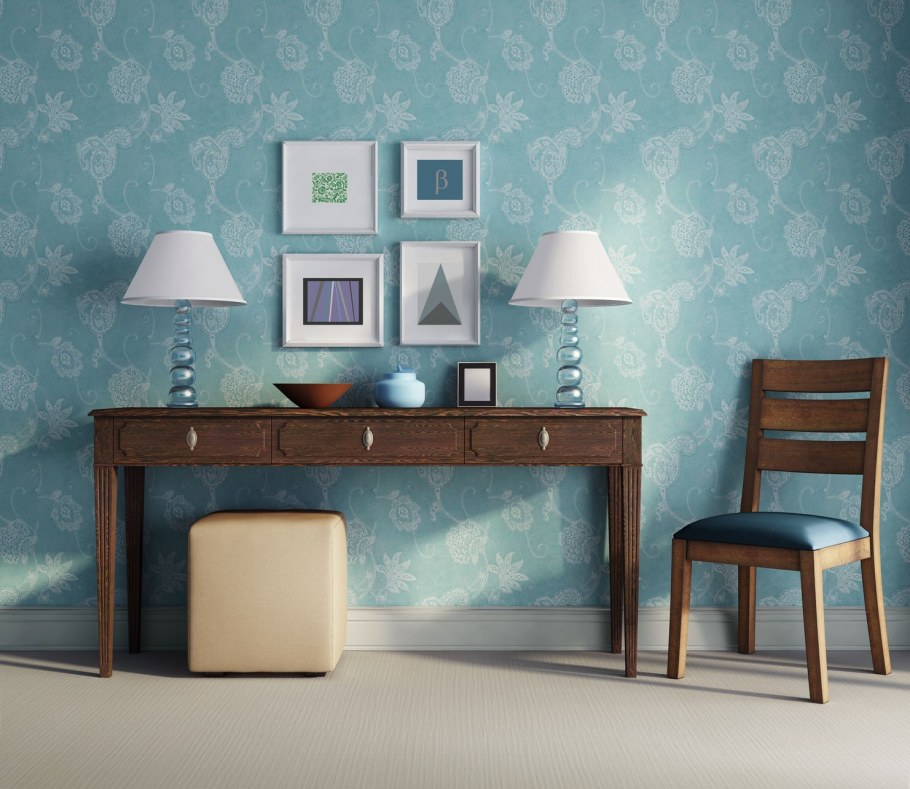 Обои с шоколадной мебелью голубые обои