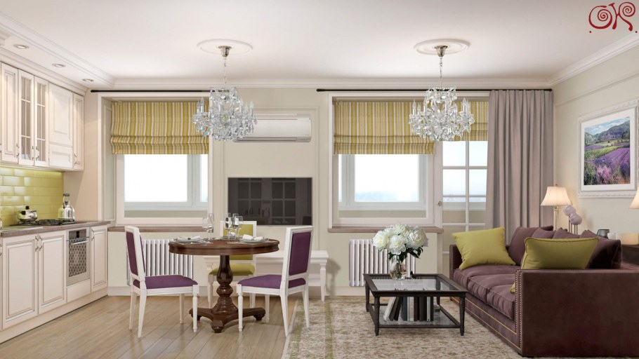 Шторы в интерьере кухни гостиной