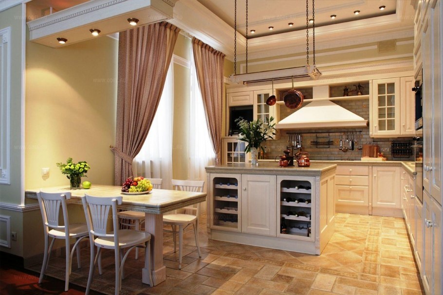 Светлая кухня гостиная в частном доме