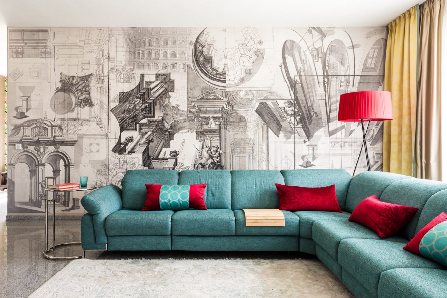 Угловые диваны бирюзового цвета в интерьере