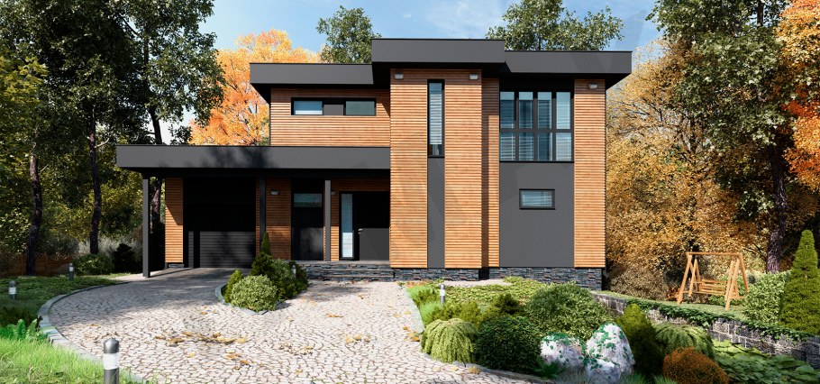 Дом с плоской крышей монолит 170 м