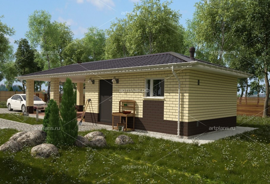 Баня с хозблоком и террасой