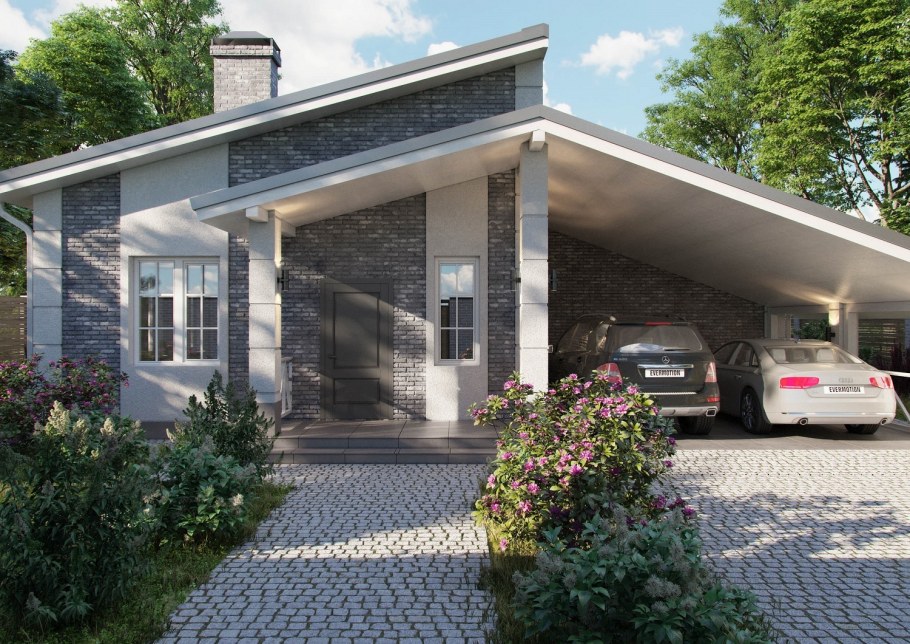 Одноэтажный дом с навесом