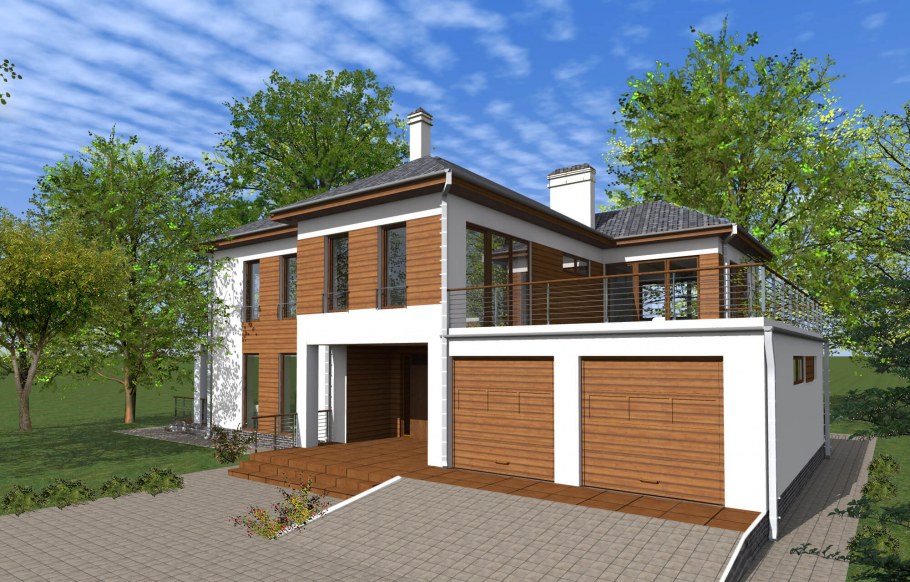 Коттедж с террасой над гаражом