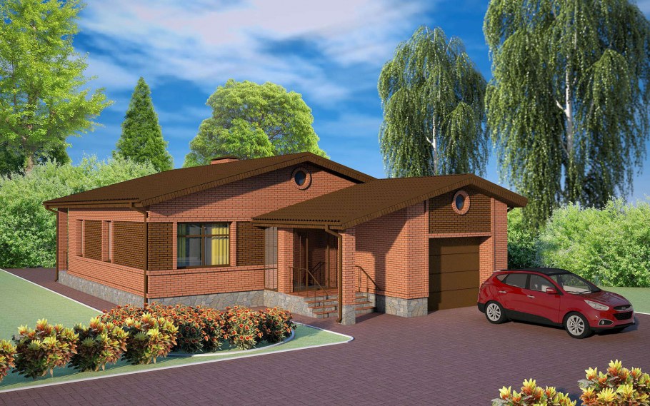 Одноэтажный дом с гаражом