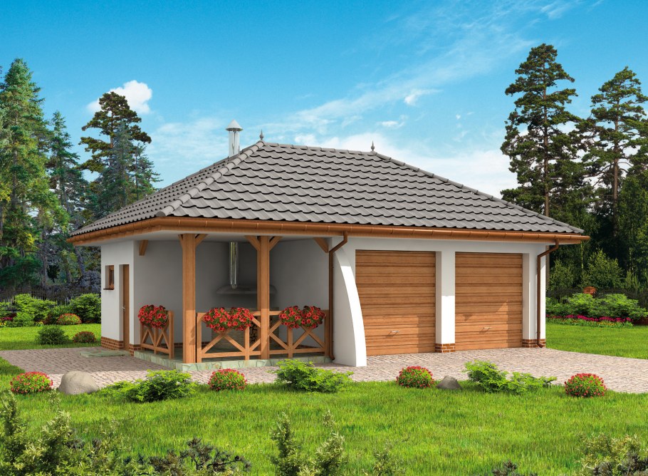 Гараж с беседкой под одной крышей