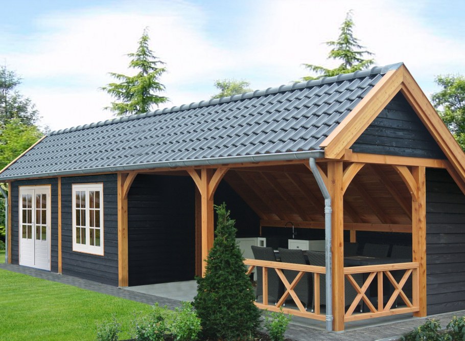 Навес с хозблоком и беседкой