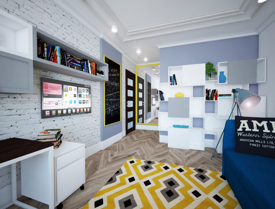 Комната белая с большим столом подростка