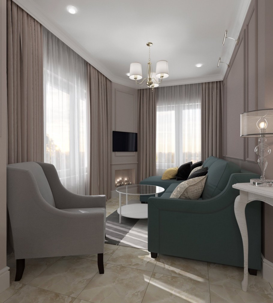 Гостиная в серо бежевых тонах
