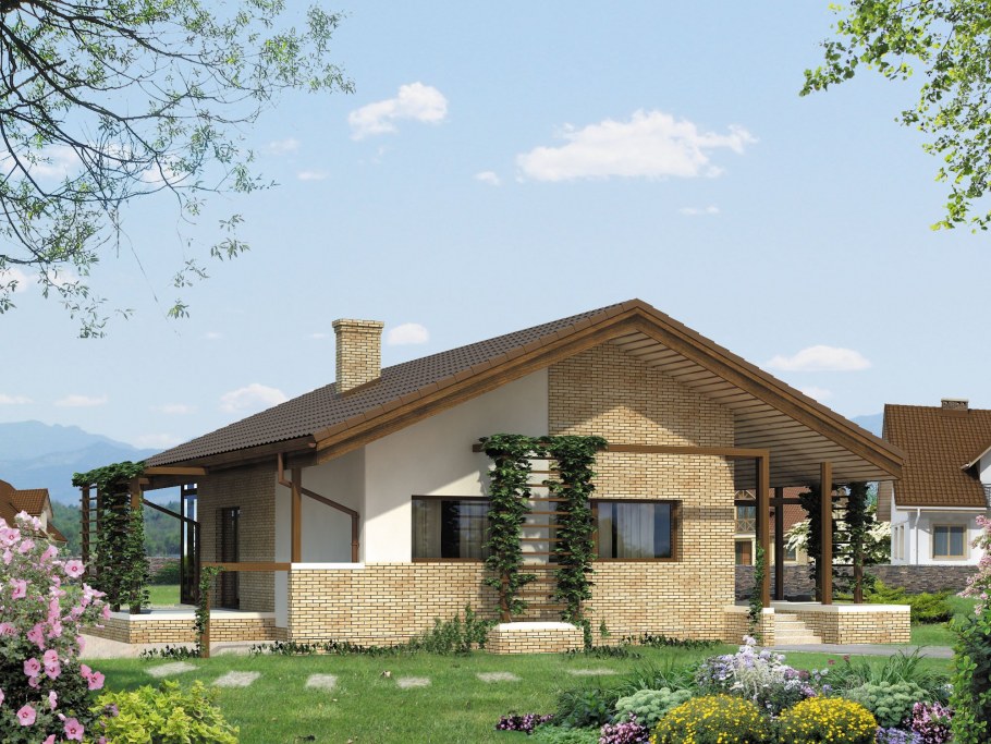 Одноэтажный дом с двускатной крышей Шале