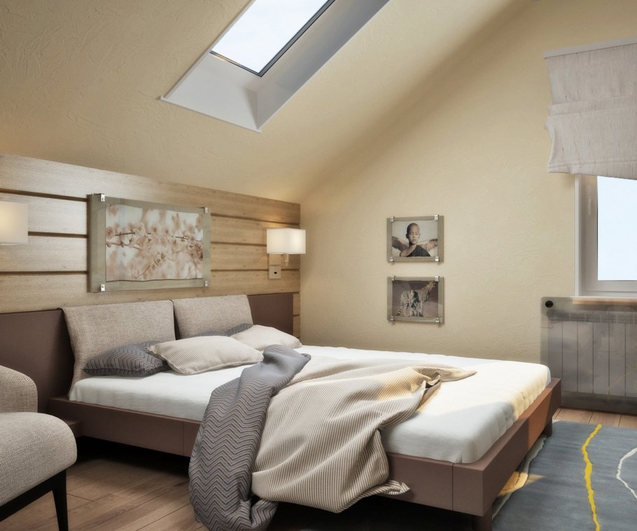 Спальня на мансарде в современном стиле