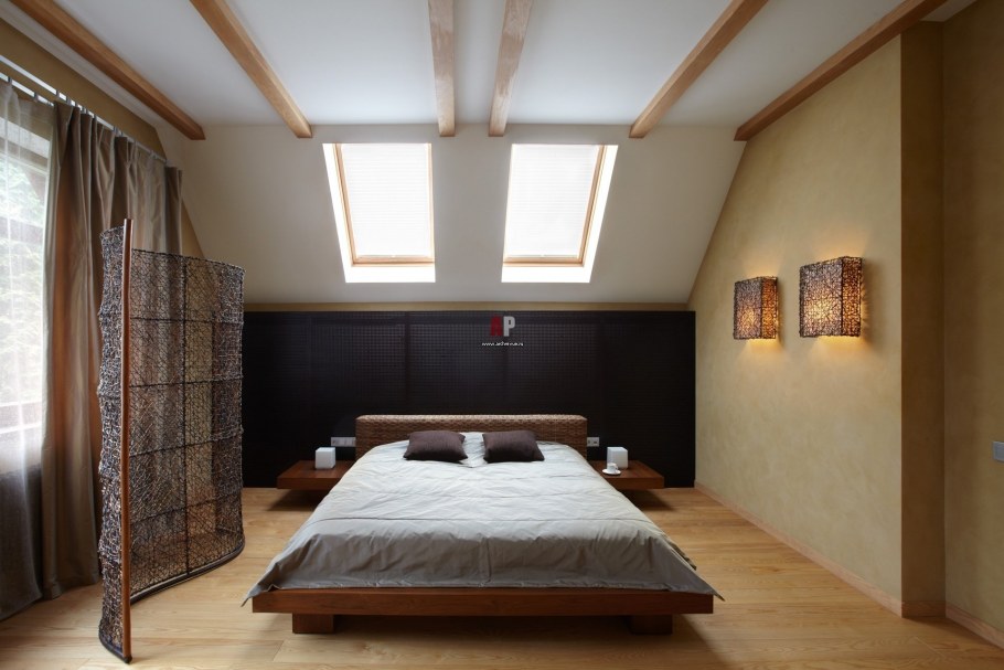 Интерьер мансардной спальни в современном стиле