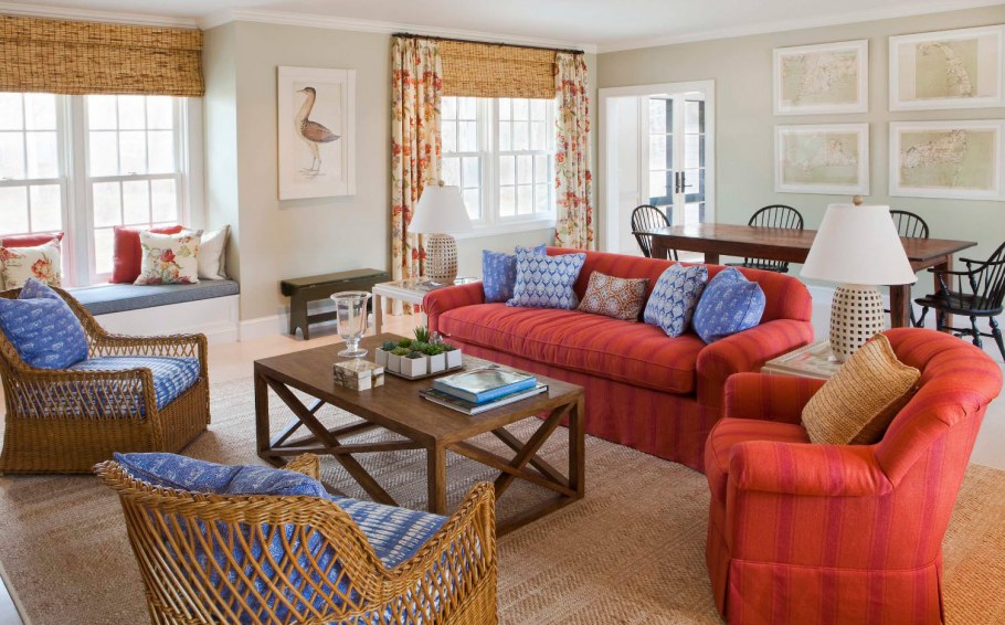 Рулонные шторы и ротанговая мебель в интерьере