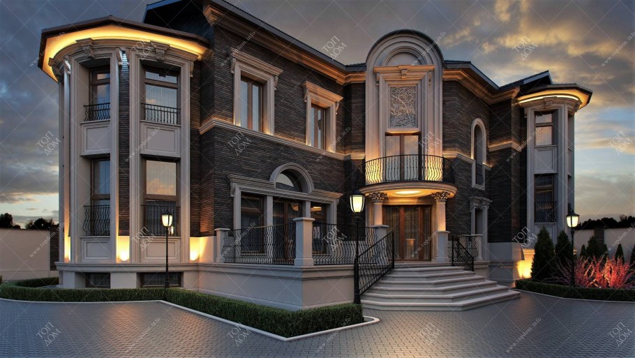 Подсветка фасада дома с эркером