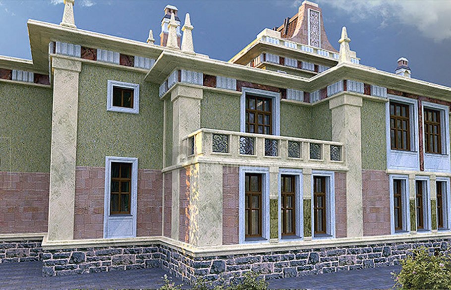 Дом с колоннами из кирпича