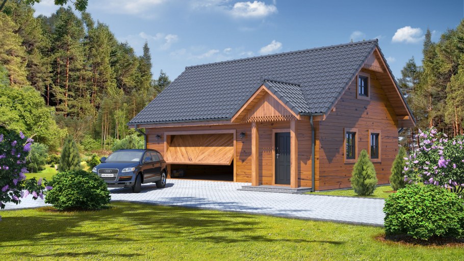 Красивый деревянный дом с гаражом
