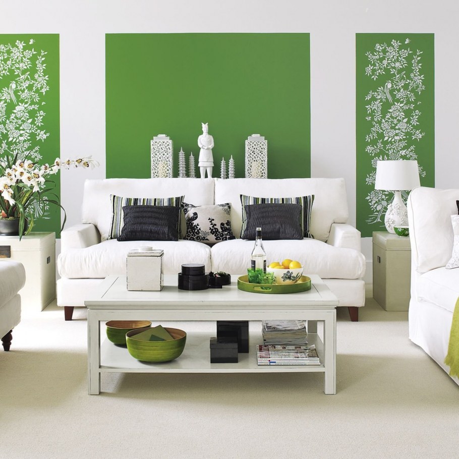 Зеленые стены белая мебель