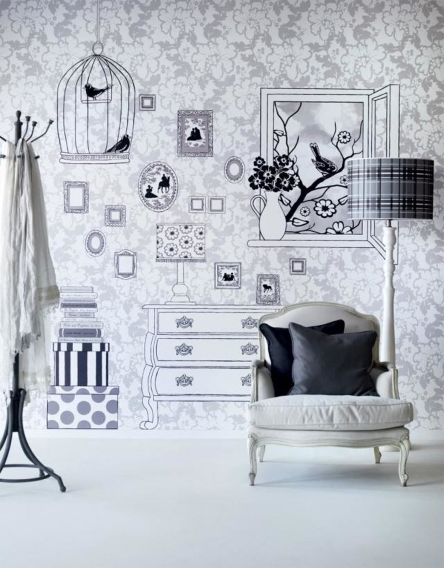 Графика на стенах в интерьере