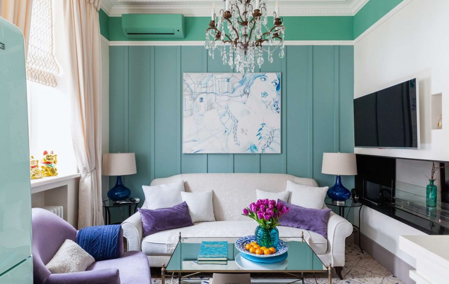 Бирюзовые обои в интерьере