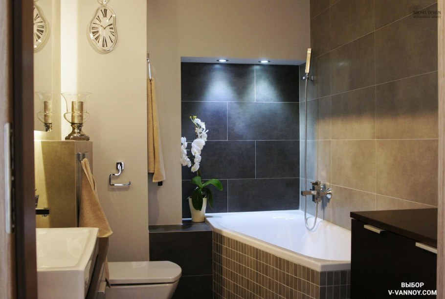 Интерьер ванной комнаты в однокомнатной квартире