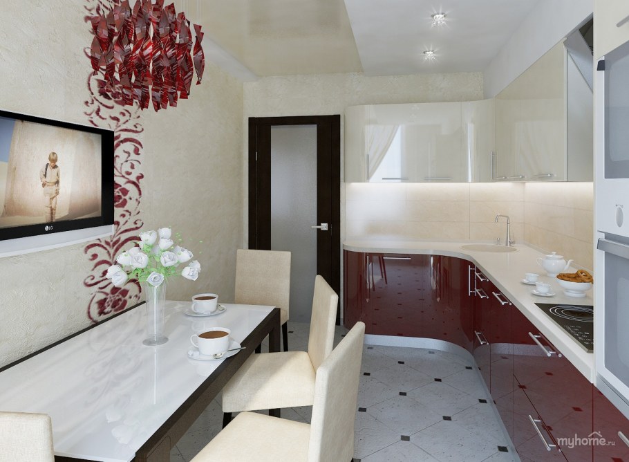 Угловые кухни бордового цвета