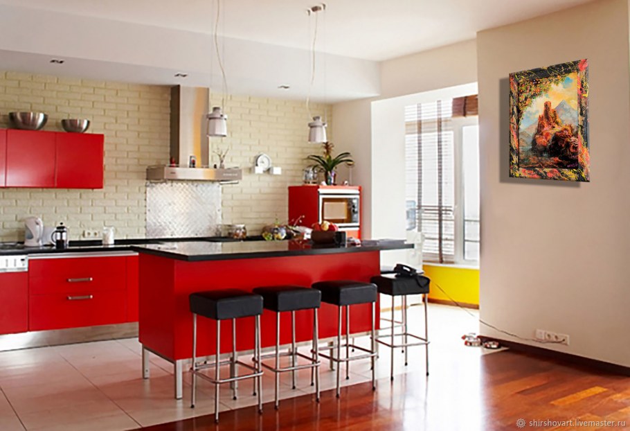 Серо красно бежевая кухня